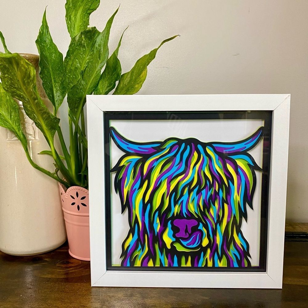 3D Highland Cow Multicolor Shadowbox